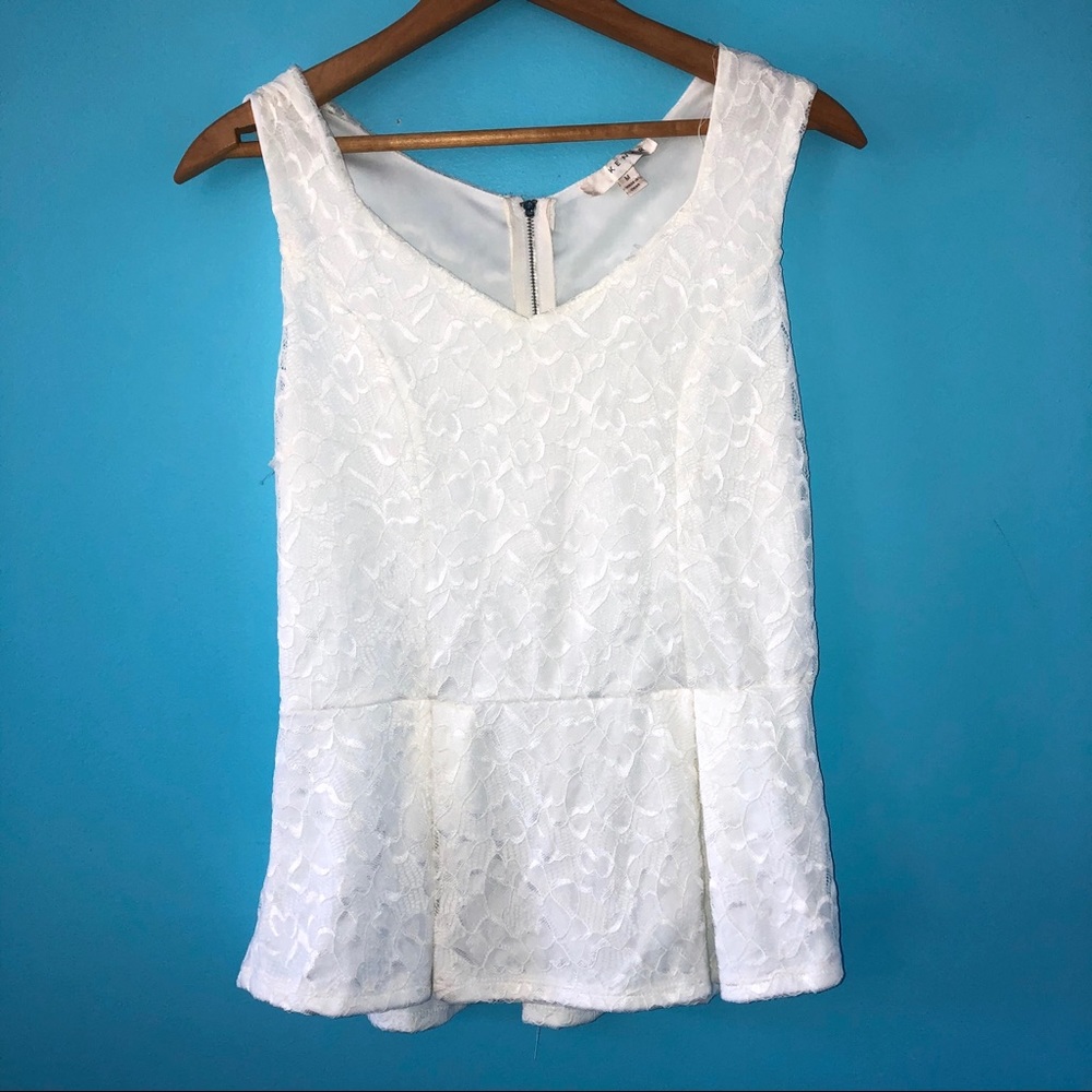 Kenar White Lace Peplum Tank Top Blouse Fancy Cottage core boho